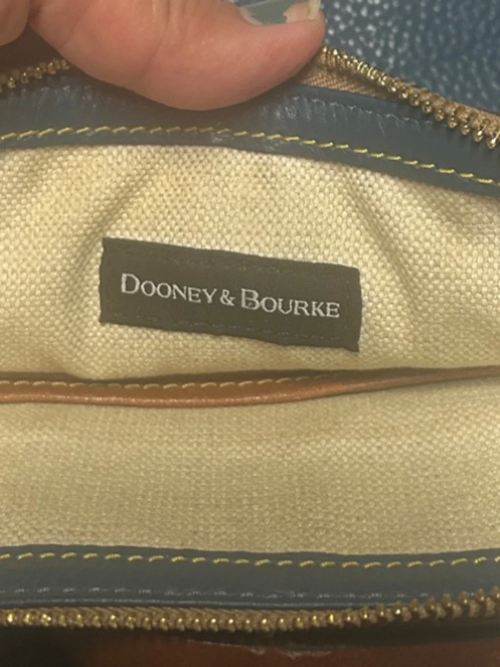 DOONEY AND BOURKE Teal Pebbled Leather Crossbody Bag with Tan Trim
